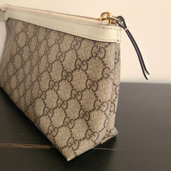 Gucci GG Supreme Web Bag Clutch Canvas Brown Pouch Zip Medium - Picture 5 of 9